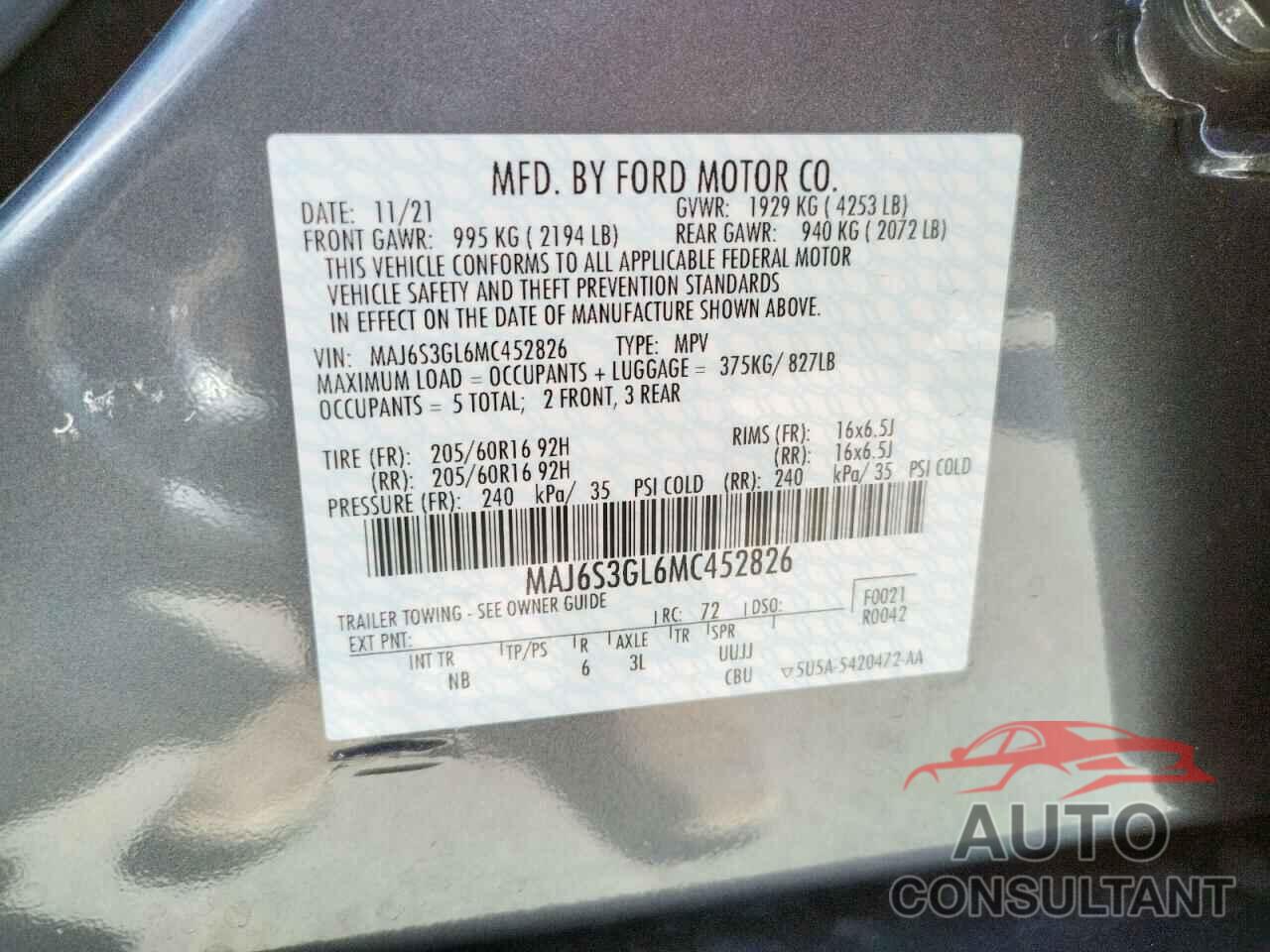 FORD ALL OTHER 2021 - MAJ6S3GL6MC452826