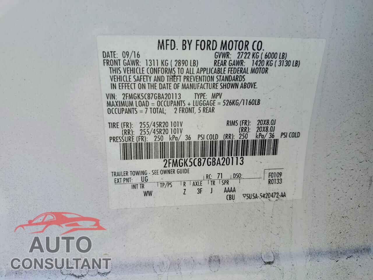 FORD FLEX 2016 - 2FMGK5C87GBA20113