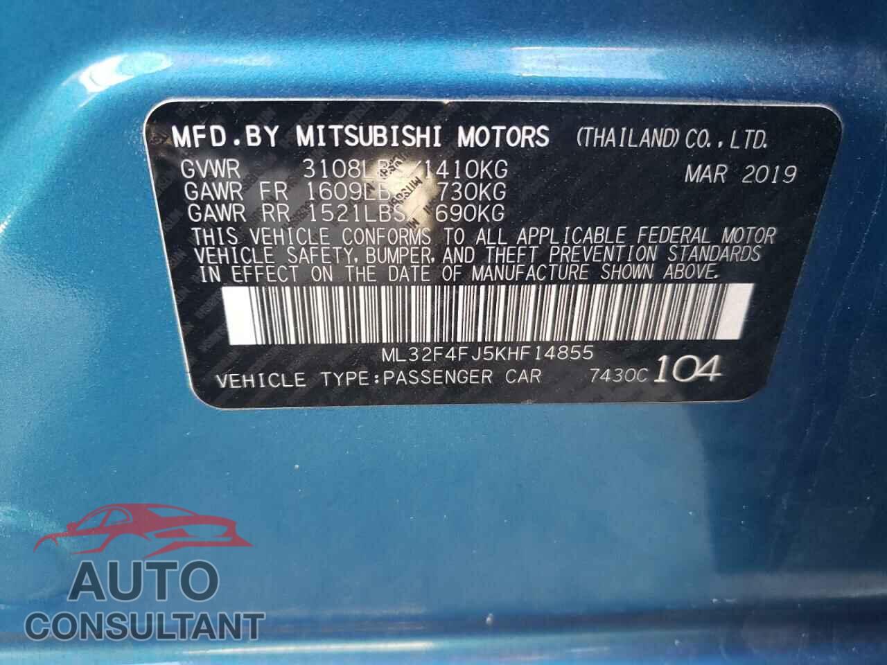 MITSUBISHI MIRAGE 2019 - ML32F4FJ5KHF14855