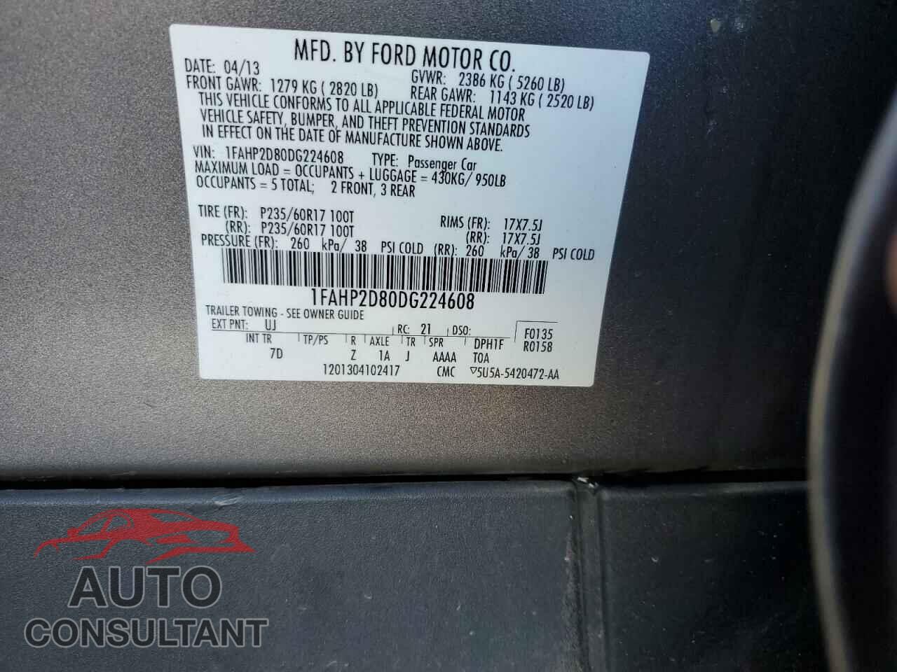 FORD TAURUS 2013 - 1FAHP2D80DG224608