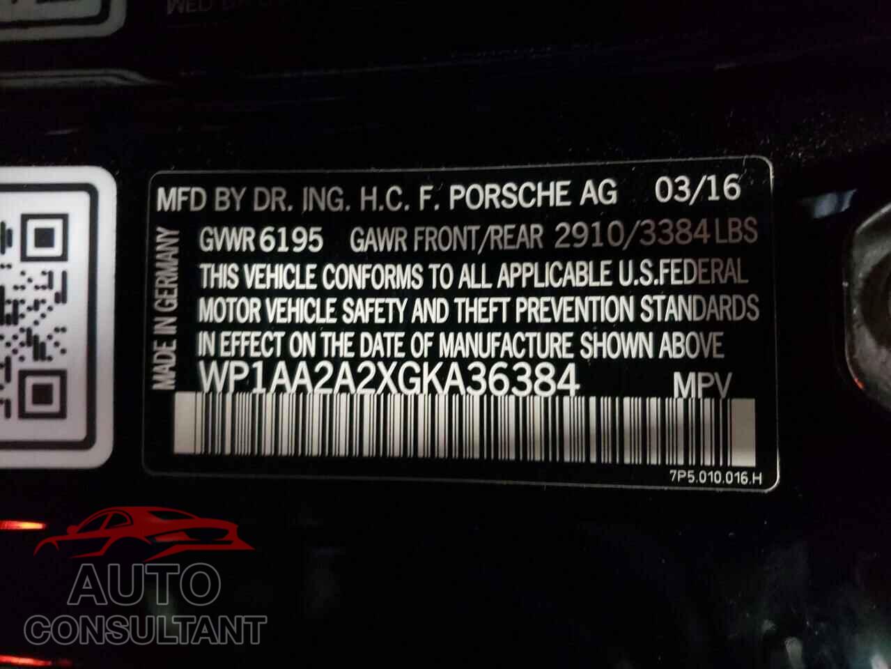 PORSCHE CAYENNE 2016 - WP1AA2A2XGKA36384