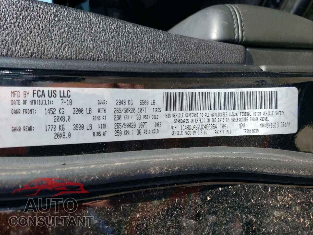 DODGE DURANGO 2018 - 1C4RDJAG7JC486254
