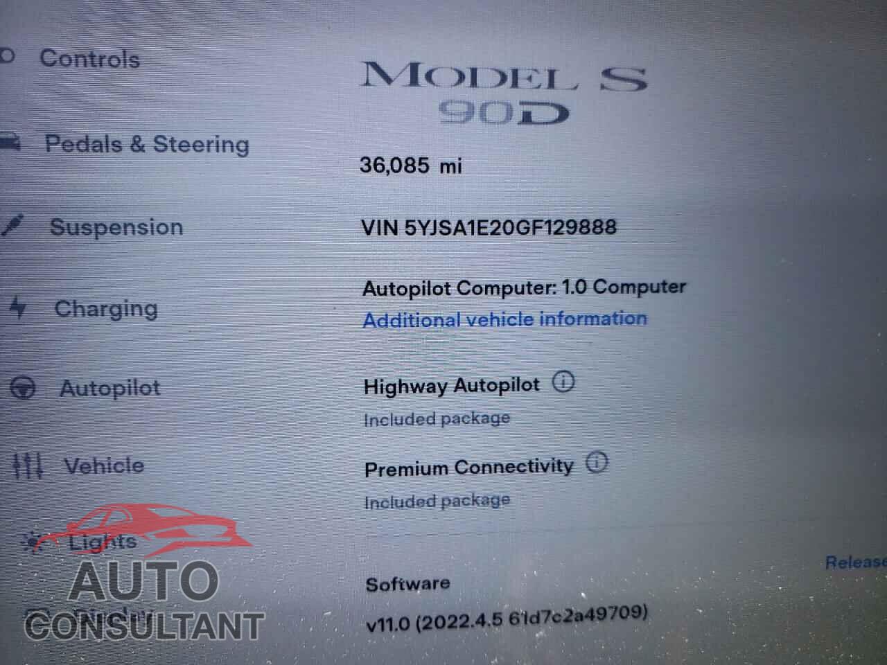 TESLA MODEL S 2016 - 5YJSA1E20GF129888