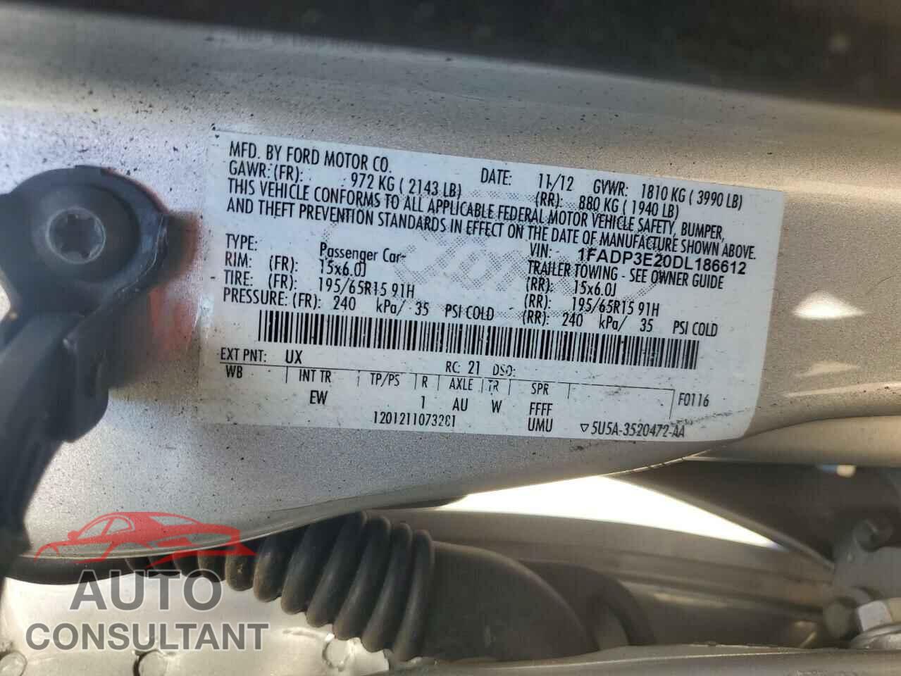 FORD FOCUS 2013 - 1FADP3E20DL186612