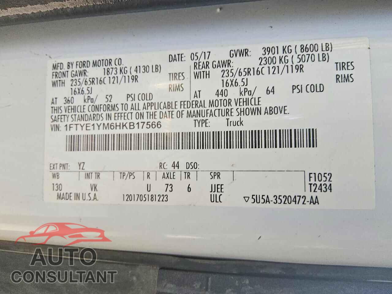 FORD TRANSIT 2017 - 1FTYE1YM6HKB17566