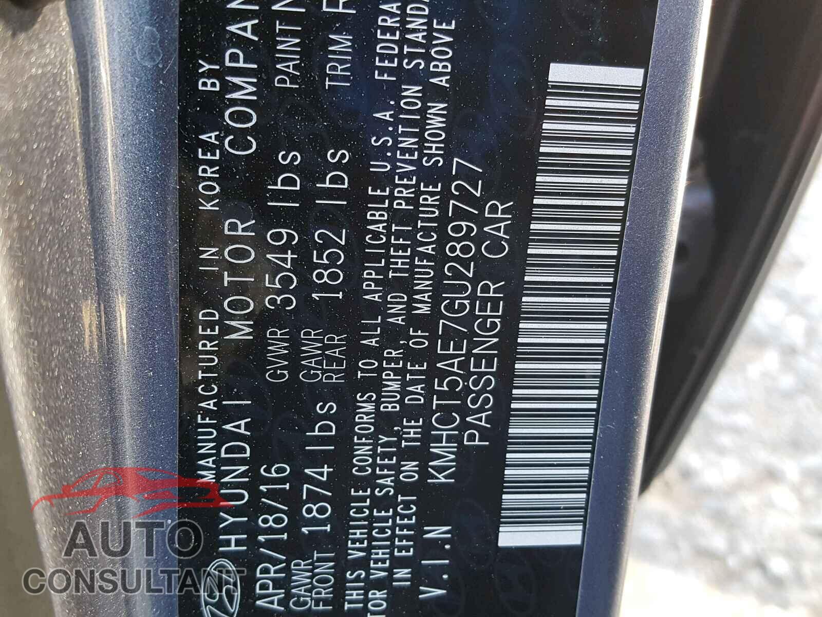 HYUNDAI ACCENT 2016 - KMHCT5AE7GU289727