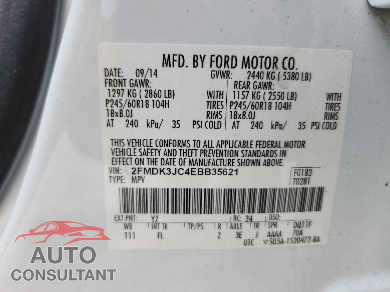 FORD EDGE 2014 - 2FMDK3JC4EBB35621