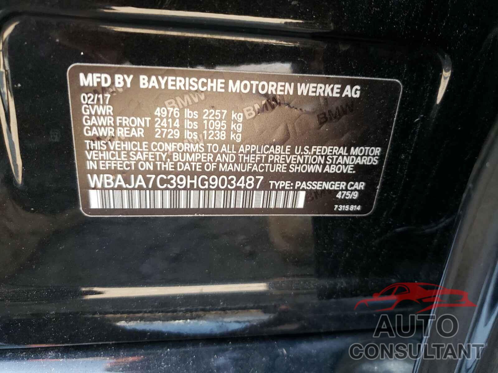 BMW 5 SERIES 2017 - WBAJA7C39HG903487