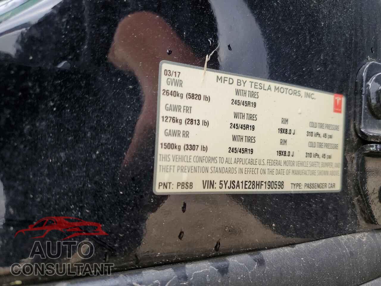 TESLA MODEL S 2017 - 5YJSA1E28HF190598