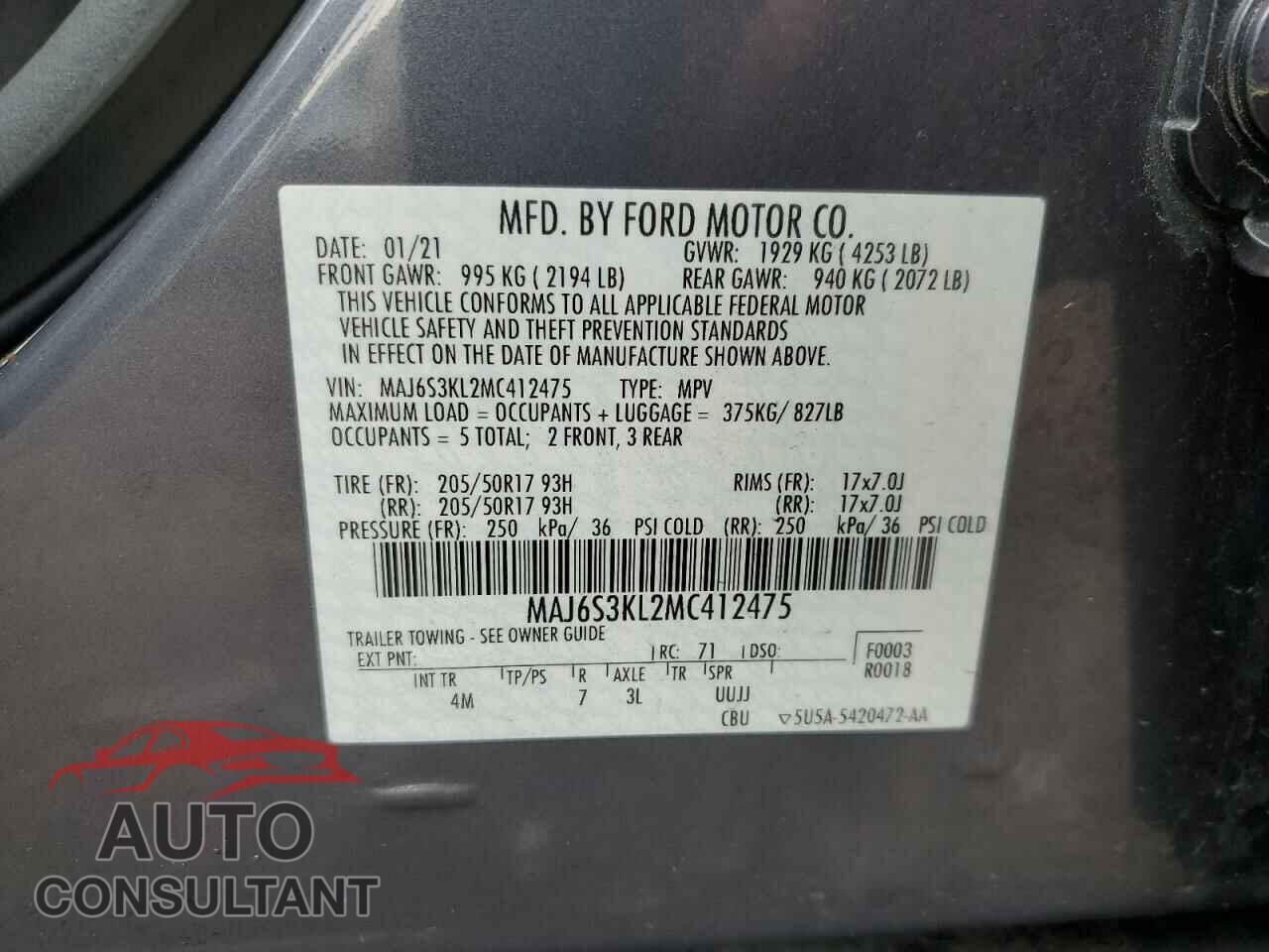 FORD ECOSPORT 2021 - MAJ6S3KL2MC412475