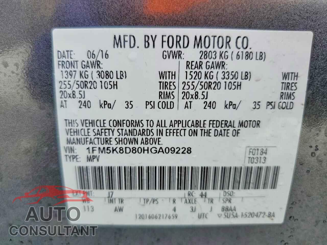 FORD EXPLORER 2017 - 1FM5K8D80HGA09228