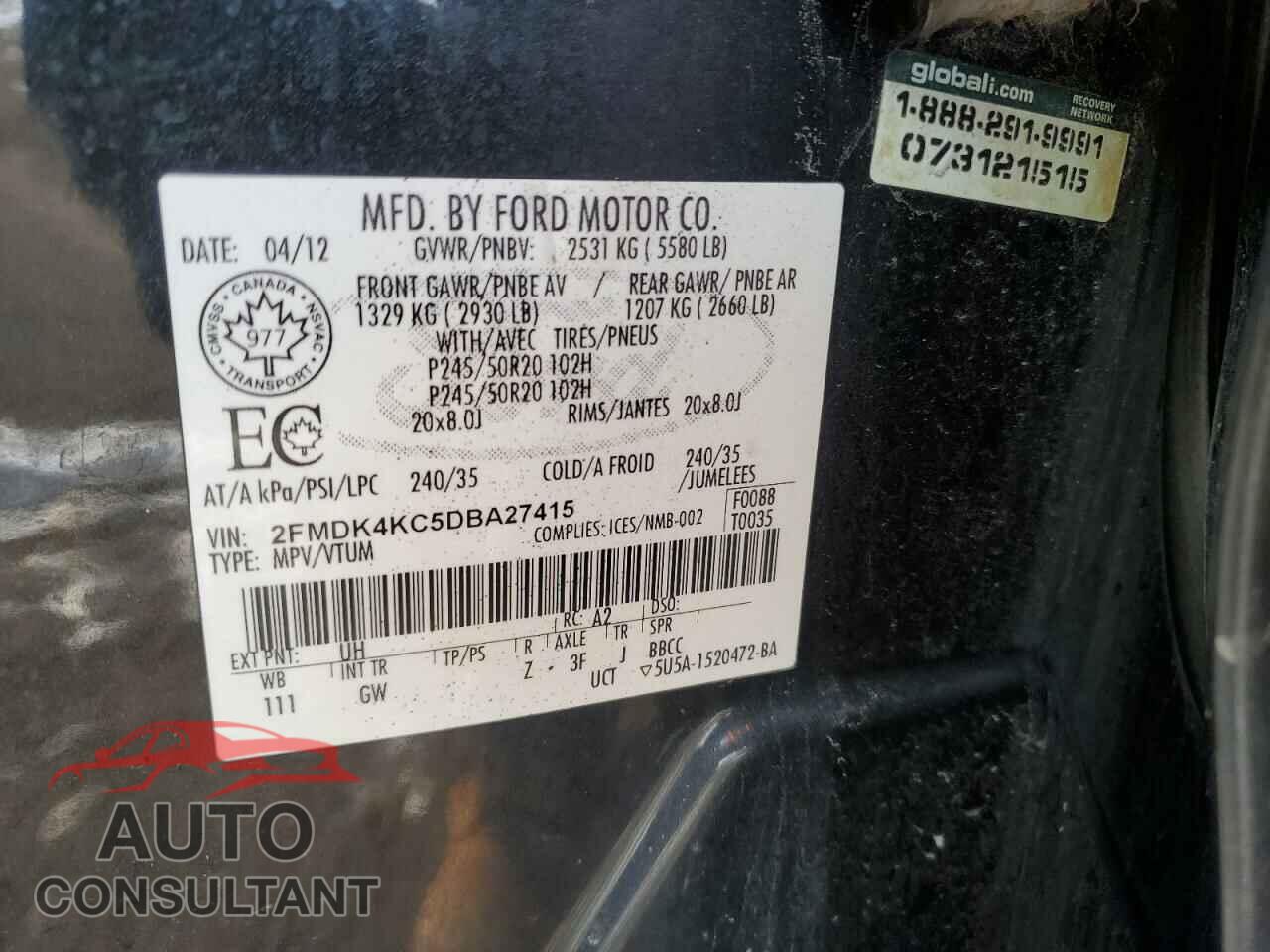 FORD EDGE 2013 - 2FMDK4KC5DBA27415