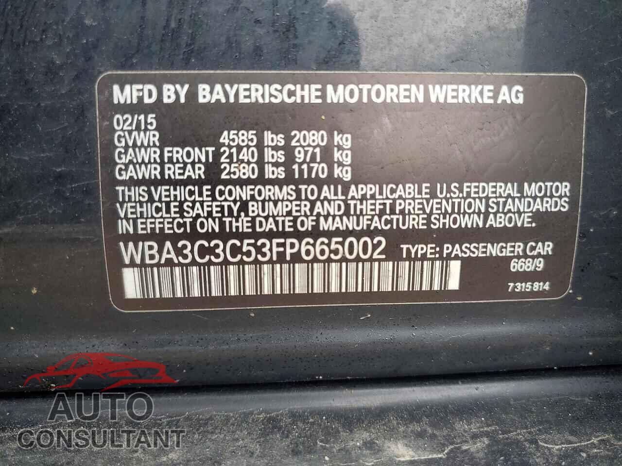 BMW 3 SERIES 2015 - WBA3C3C53FP665002