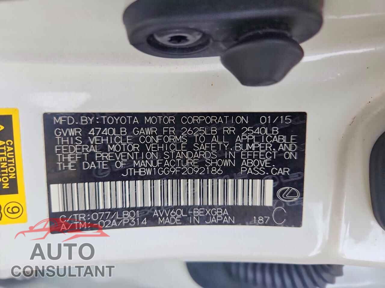 LEXUS ES300 2015 - JTHBW1GG9F2092186