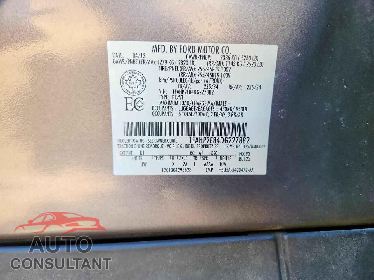 FORD TAURUS 2013 - 1FAHP2E84DG227882