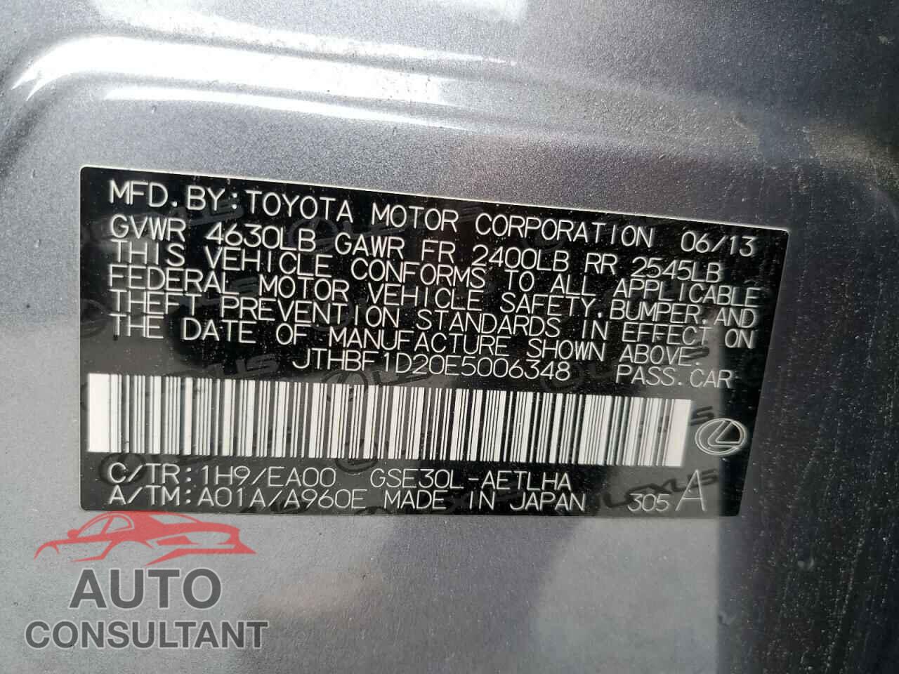 LEXUS IS 2014 - JTHBF1D20E5006348
