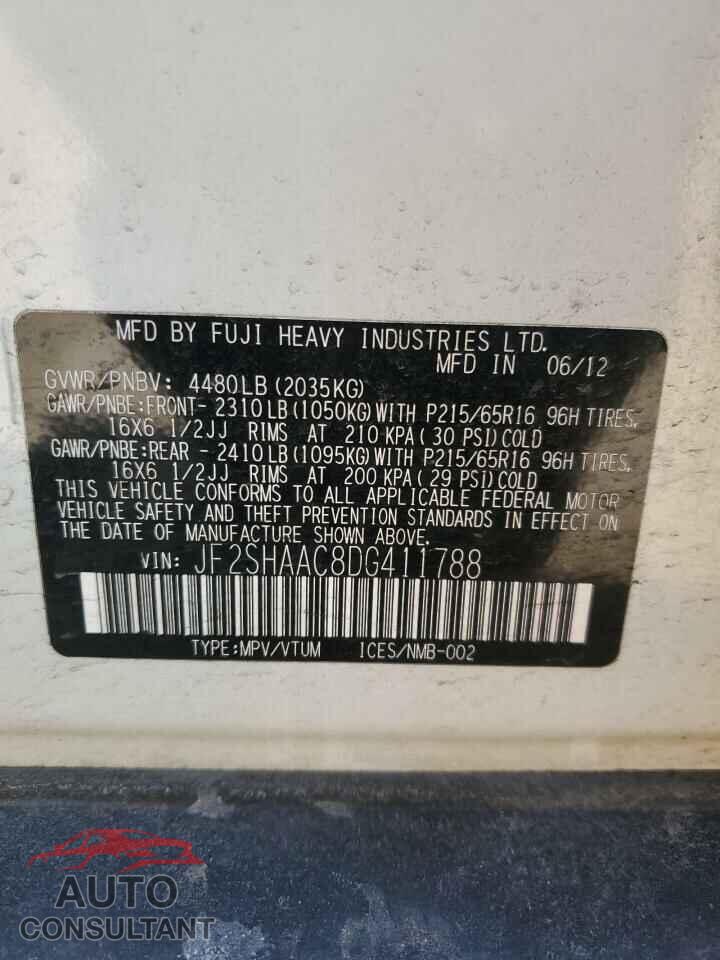 SUBARU FORESTER 2013 - JF2SHAAC8DG411788