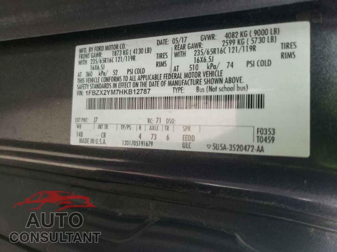 FORD TRANSIT CO 2017 - 1FBZX2YM7HKB12787