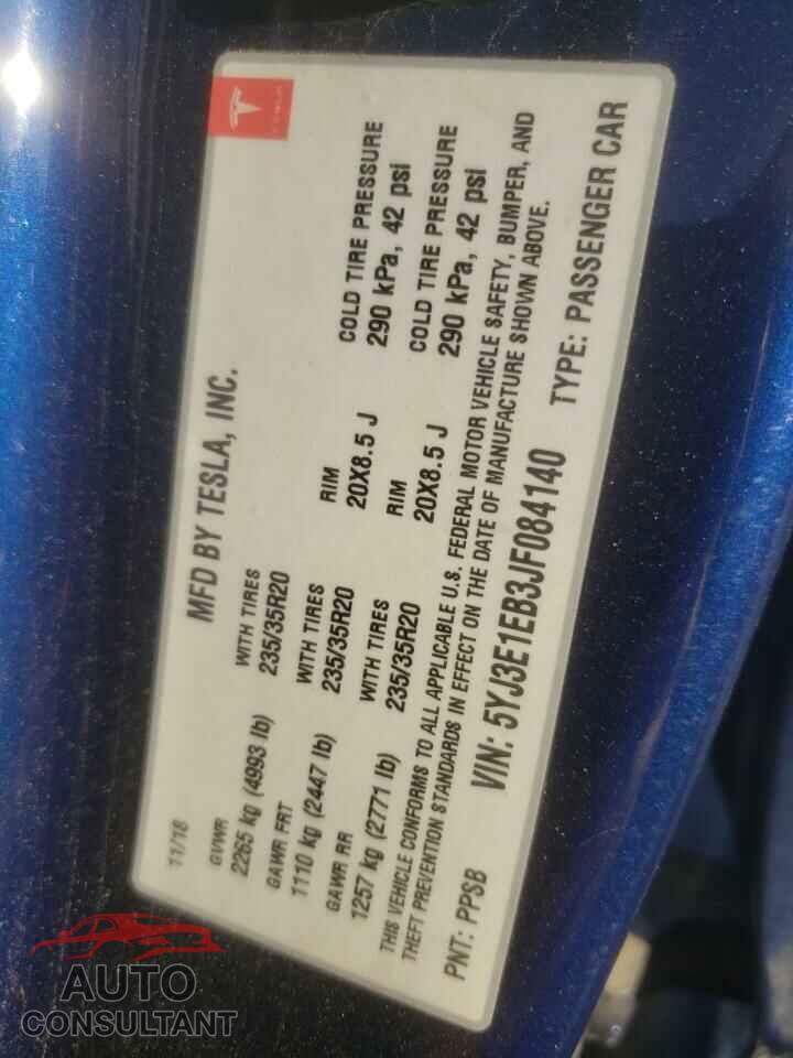 TESLA MODEL 3 2018 - 5YJ3E1EB3JF084140