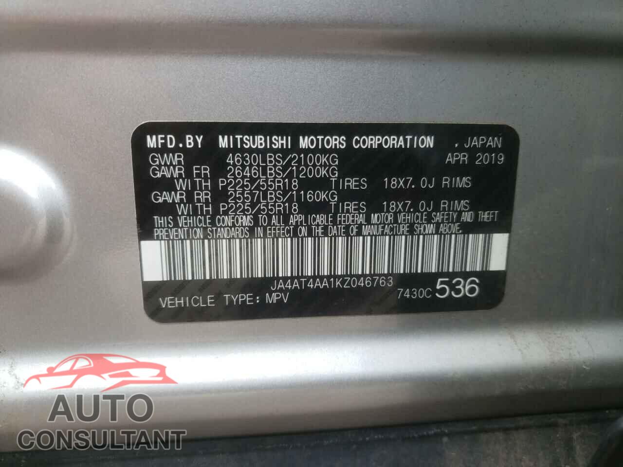 MITSUBISHI ECLIPSE 2019 - JA4AT4AA1KZ046763