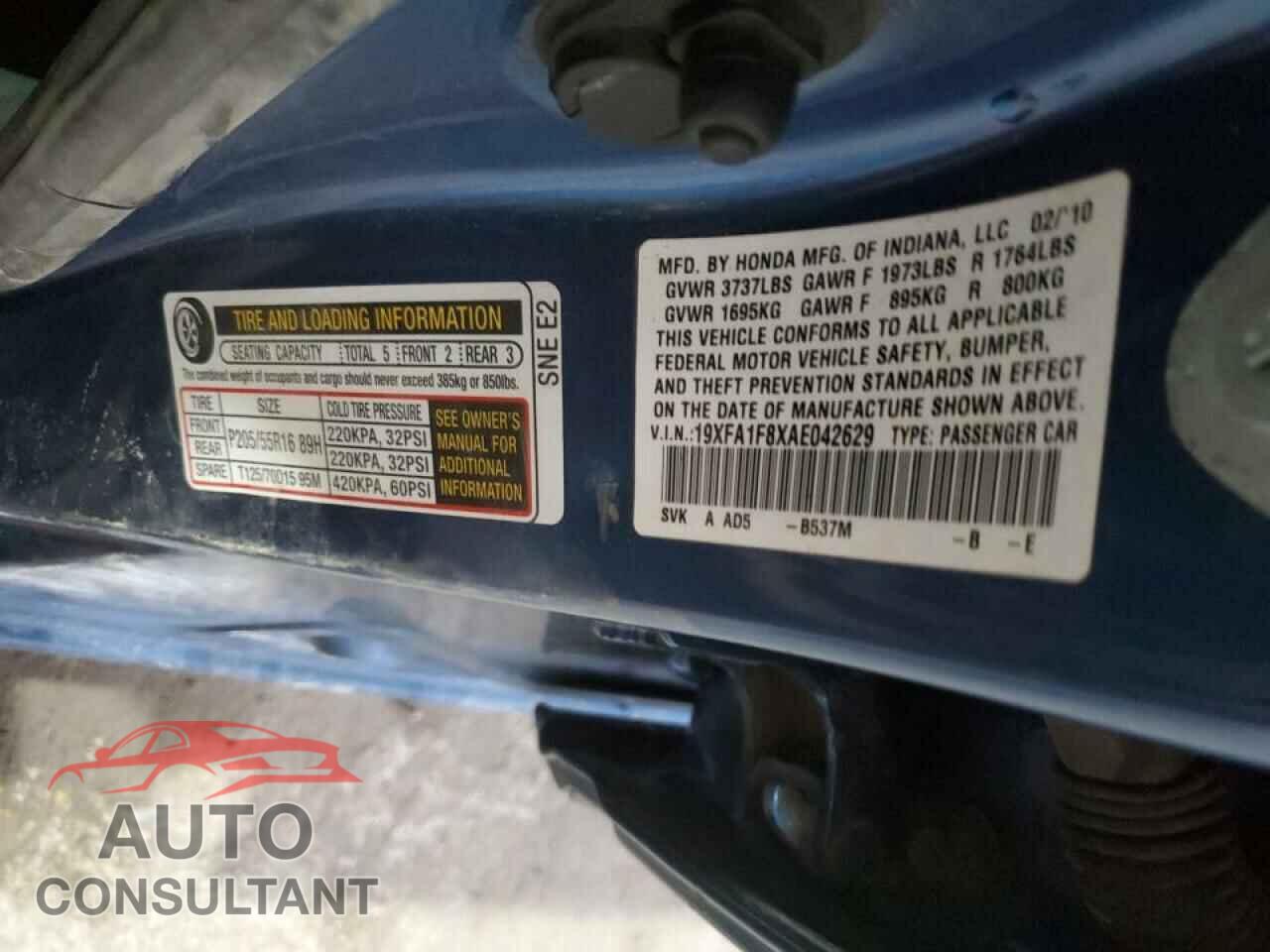 HONDA CIVIC 2010 - 19XFA1F8XAE042629