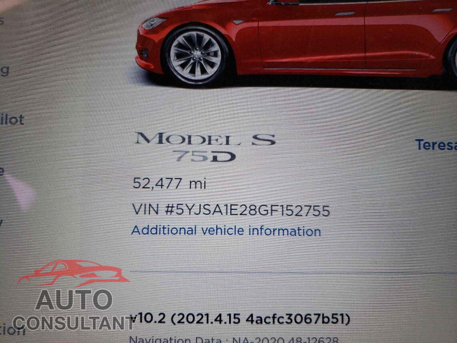 TESLA MODEL S 2016 - 5YJSA1E28GF152755