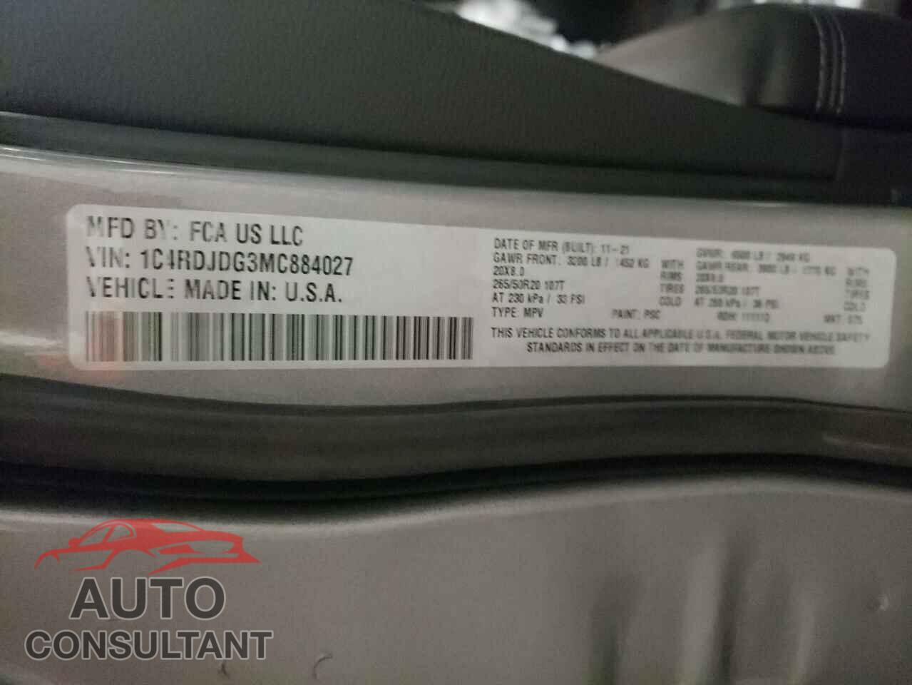 DODGE DURANGO 2021 - 1C4RDJDG3MC884027