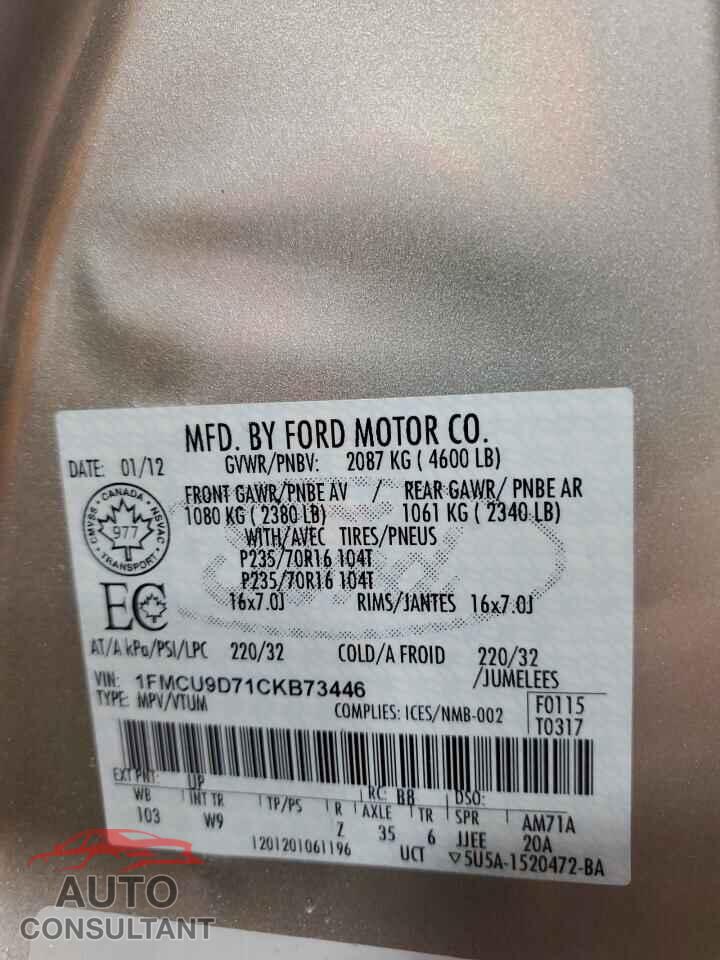 FORD ESCAPE 2012 - 1FMCU9D71CKB73446