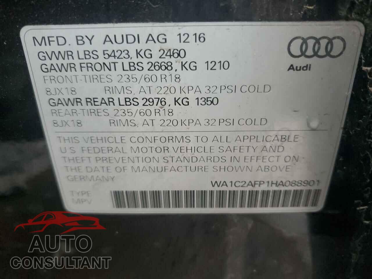 AUDI Q5 2017 - WA1C2AFP1HA088901