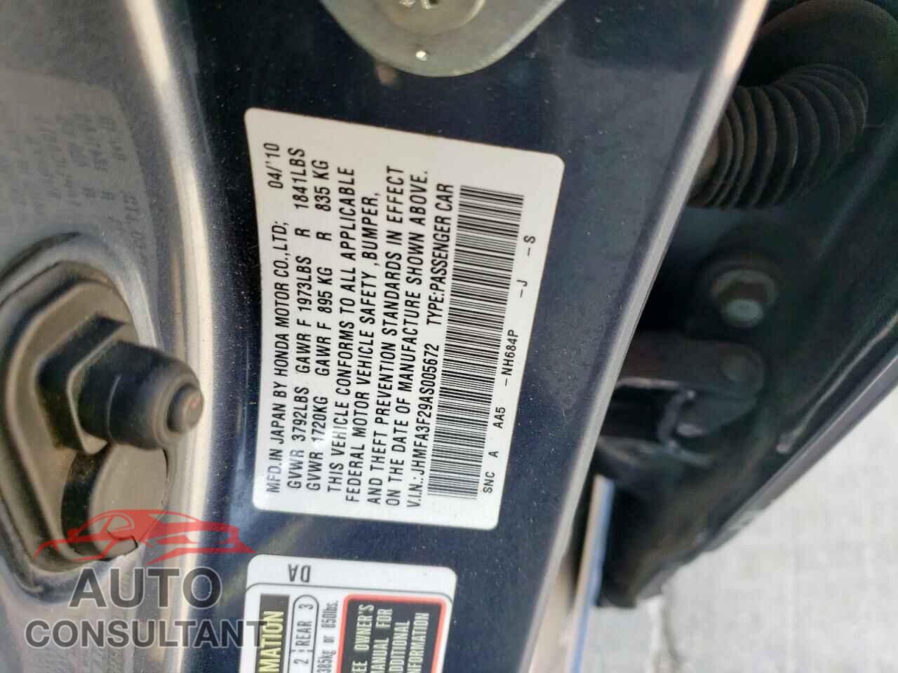 HONDA CIVIC 2010 - JHMFA3F29AS005672
