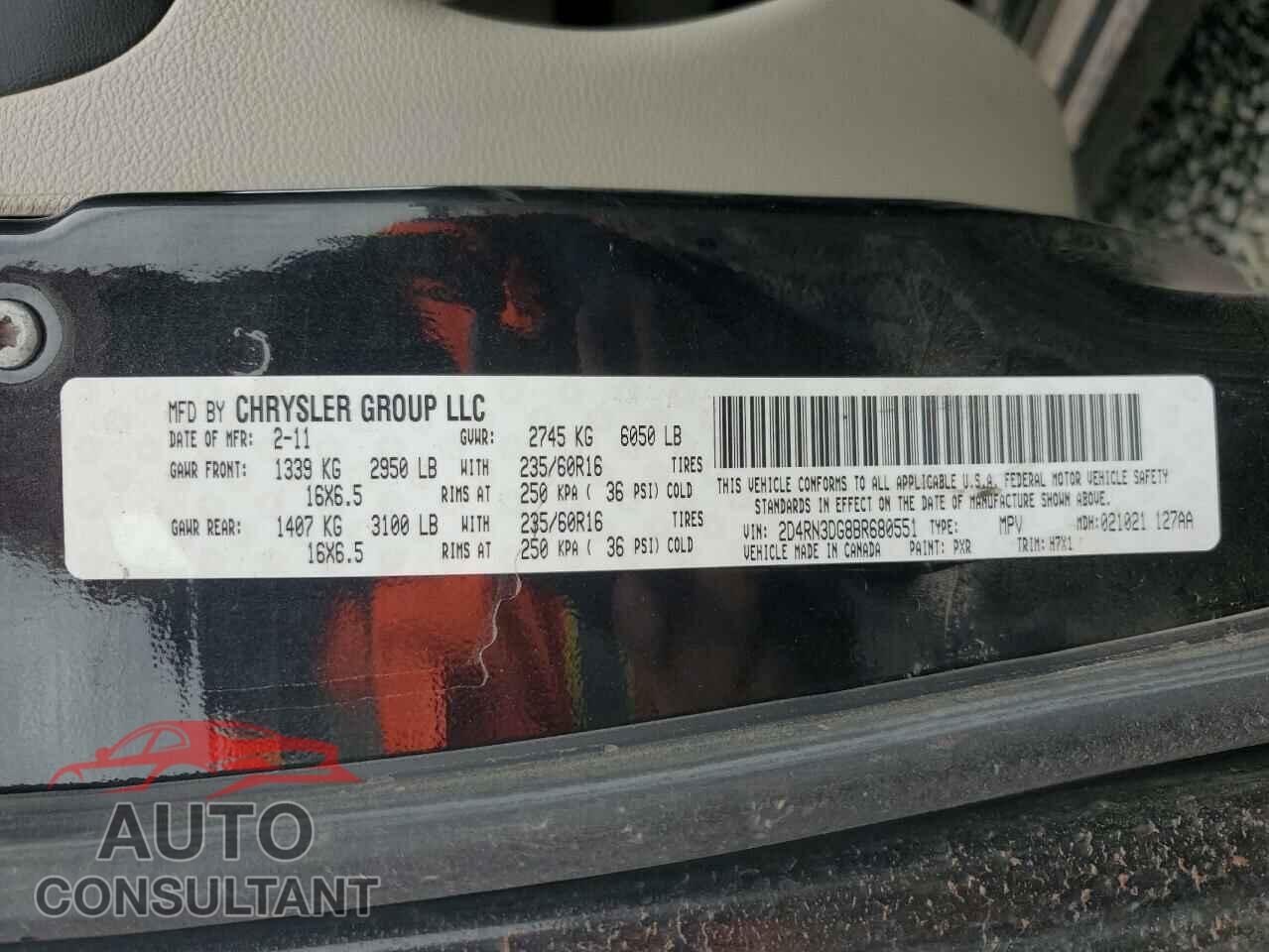 DODGE CARAVAN 2011 - 2D4RN3DG8BR680551