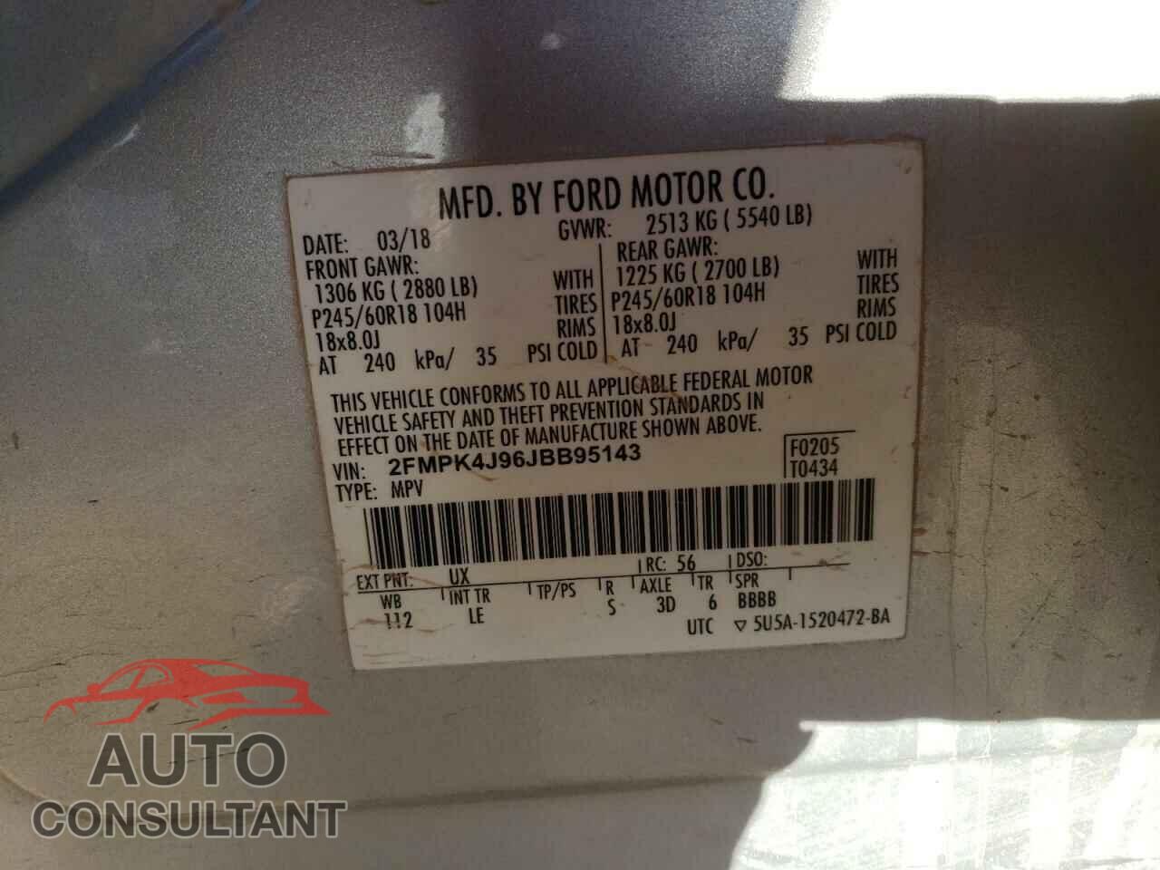 FORD EDGE 2018 - 2FMPK4J96JBB95143