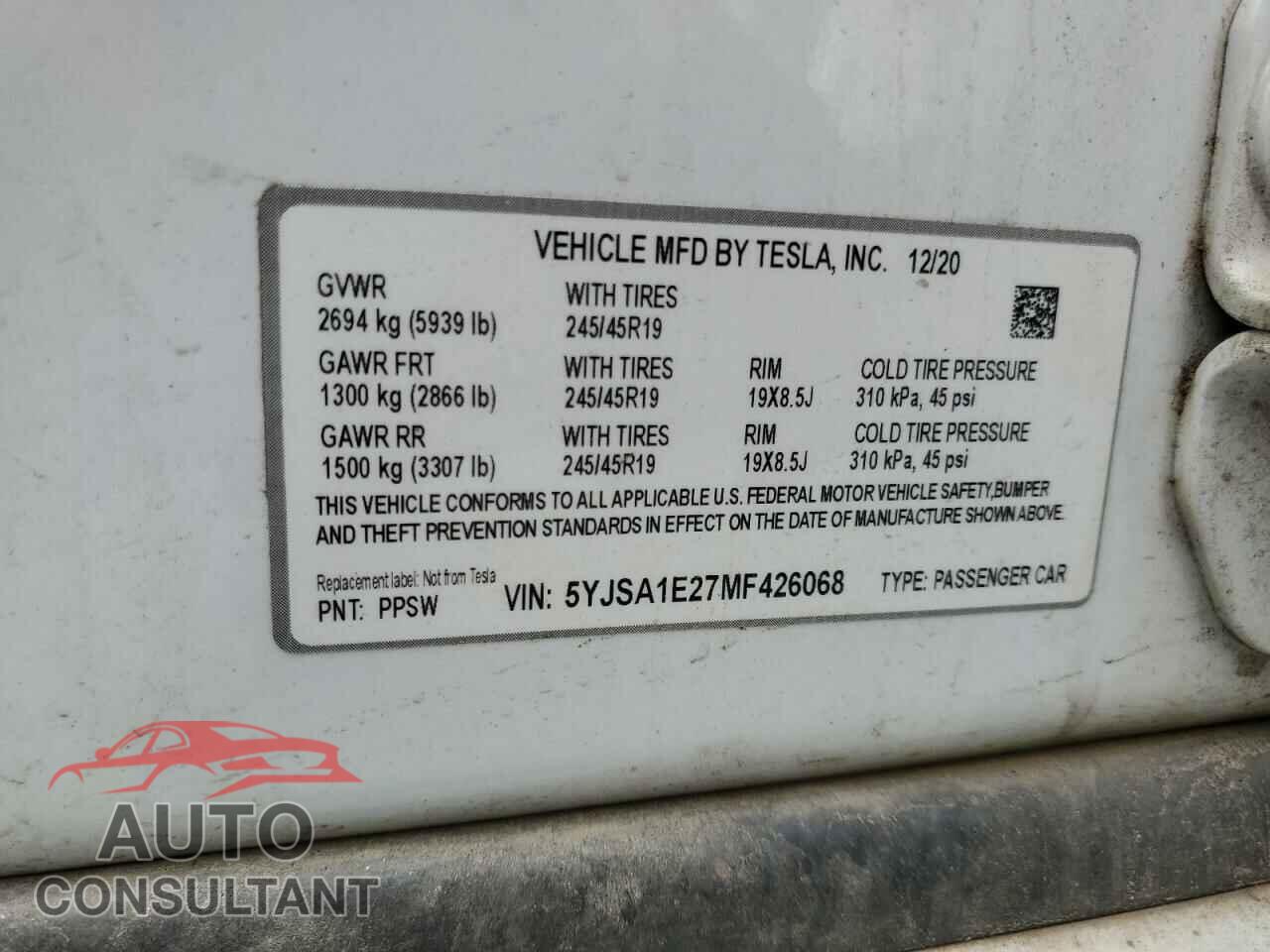TESLA MODEL S 2021 - 5YJSA1E27MF426068