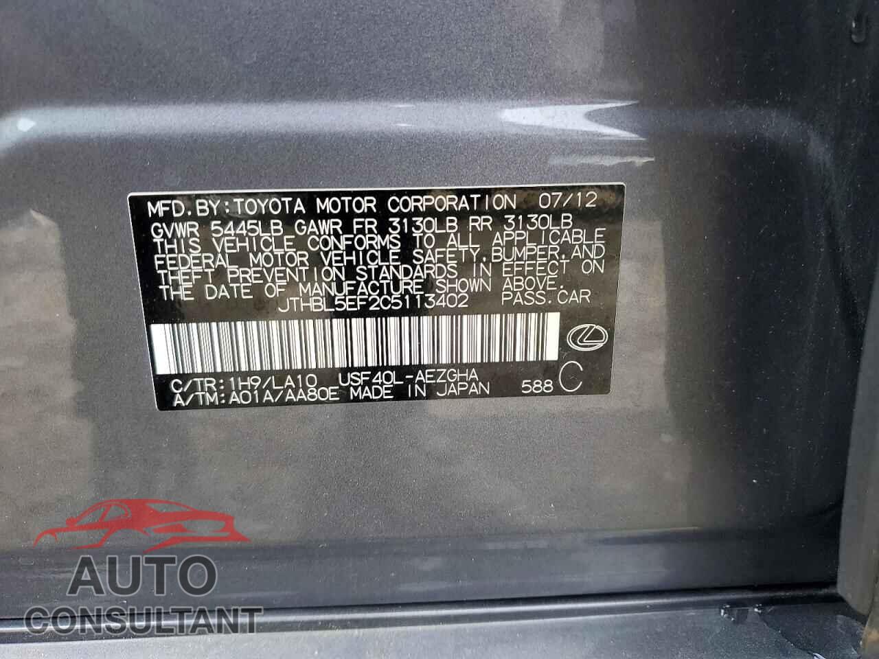 LEXUS LS500 2012 - JTHBL5EF2C5113402