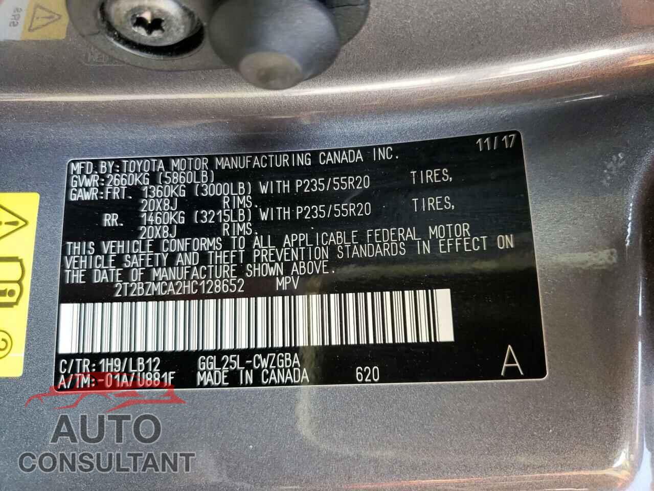 LEXUS RX350 2017 - 2T2BZMCA2HC128652