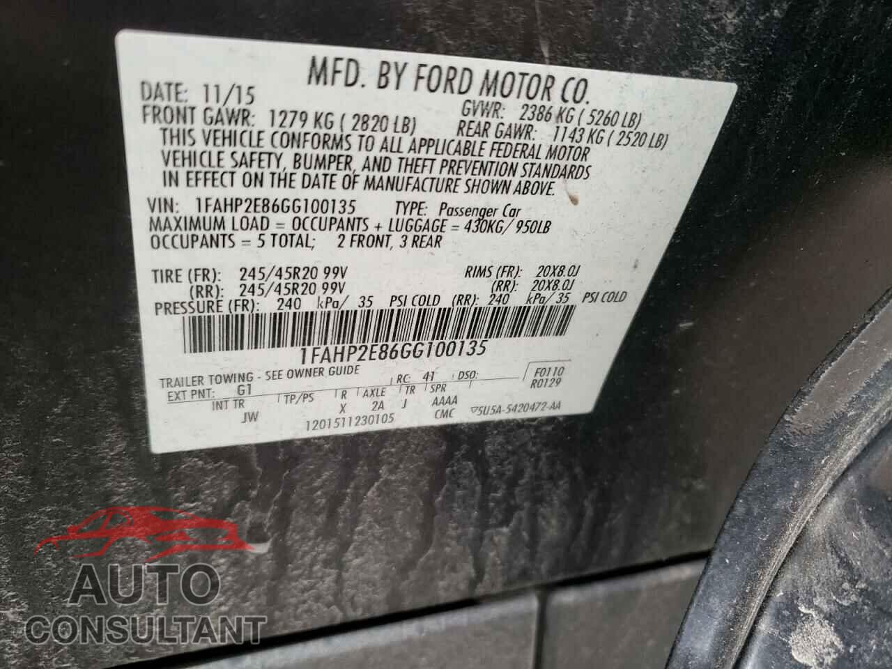 FORD TAURUS 2016 - 1FAHP2E86GG100135