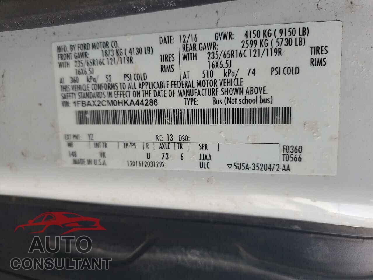 FORD TRANSIT 2017 - 1FBAX2CM0HKA44286