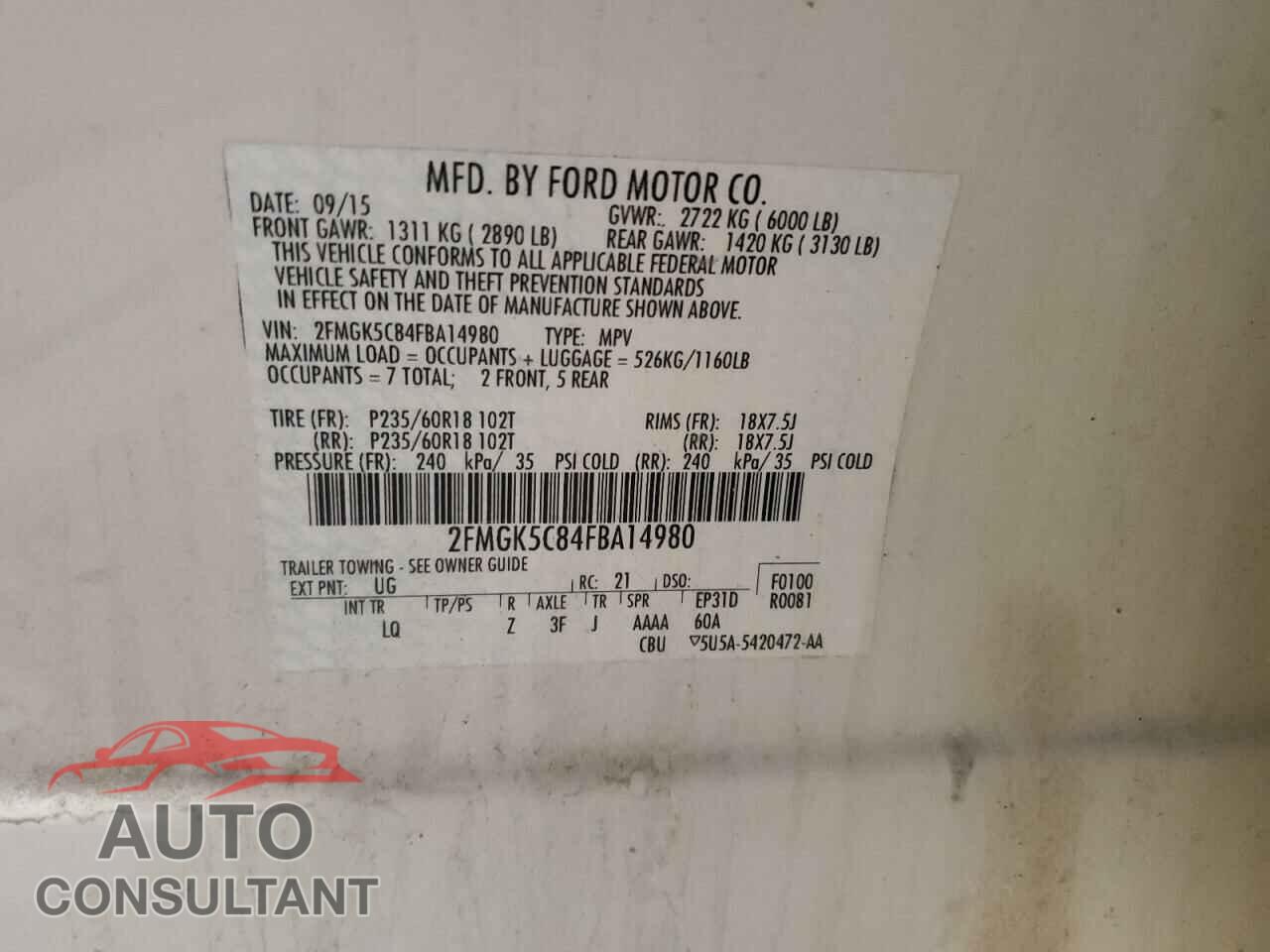 FORD FLEX 2015 - 2FMGK5C84FBA14980