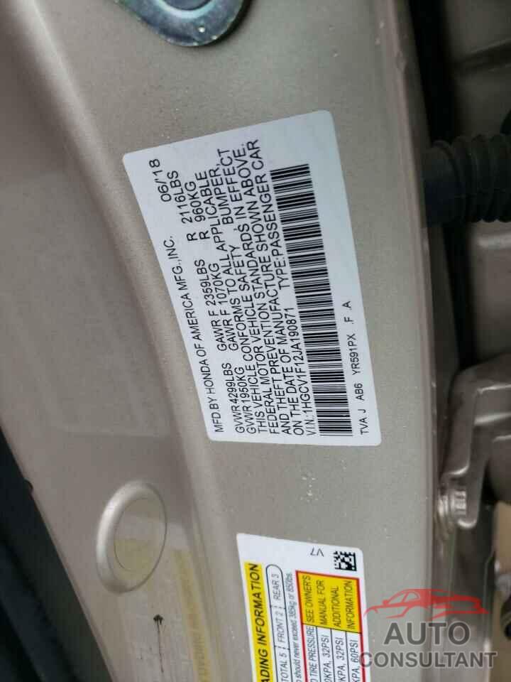 HONDA ACCORD 2018 - 1HGCV1F12JA190871