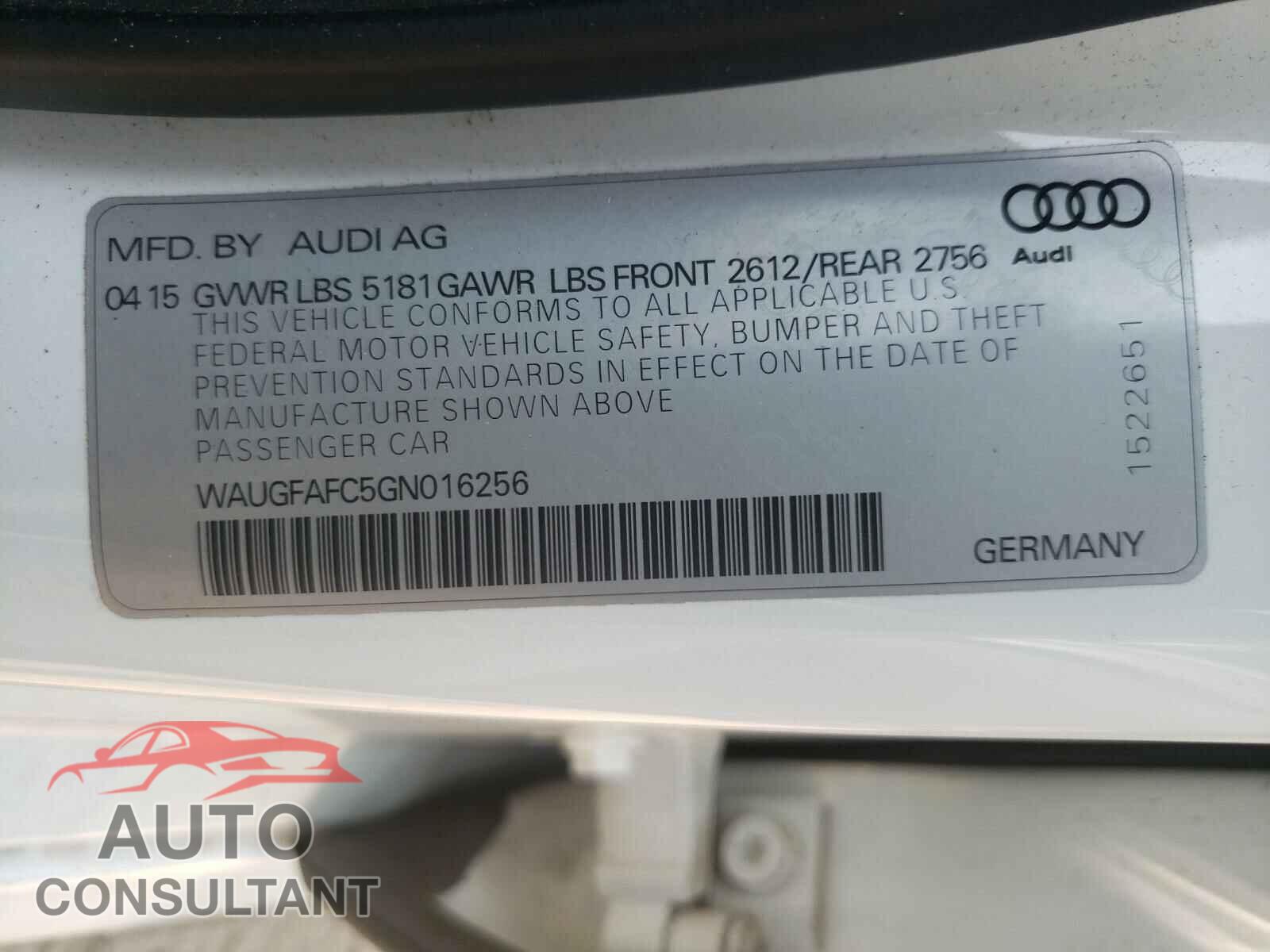 AUDI A6 2016 - WAUGFAFC5GN016256