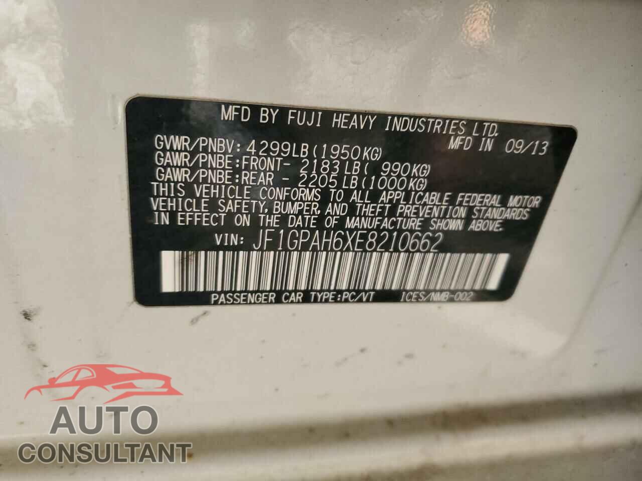 SUBARU IMPREZA 2014 - JF1GPAH6XE8210662