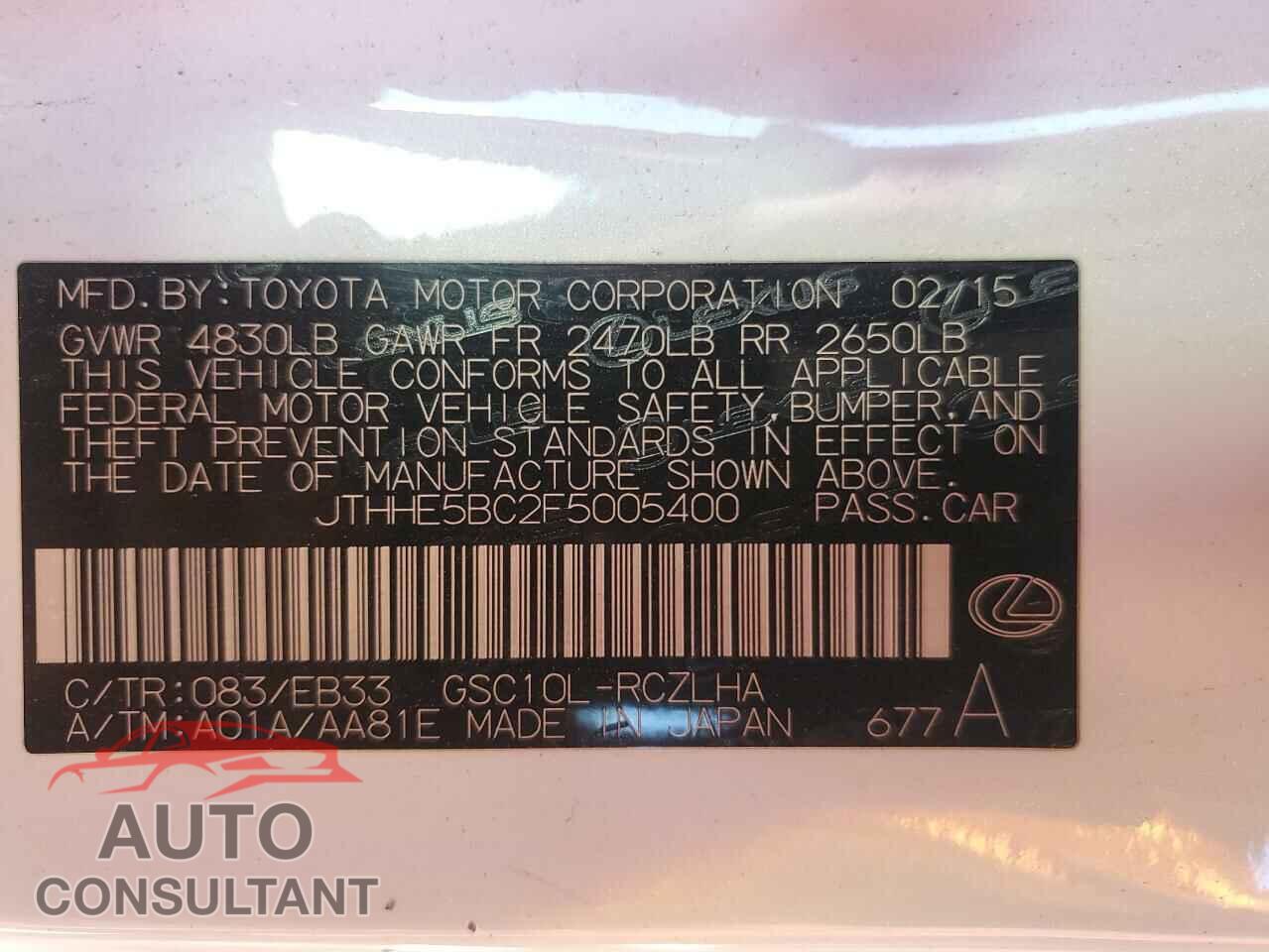 LEXUS RX350 2015 - JTHHE5BC2F5005400