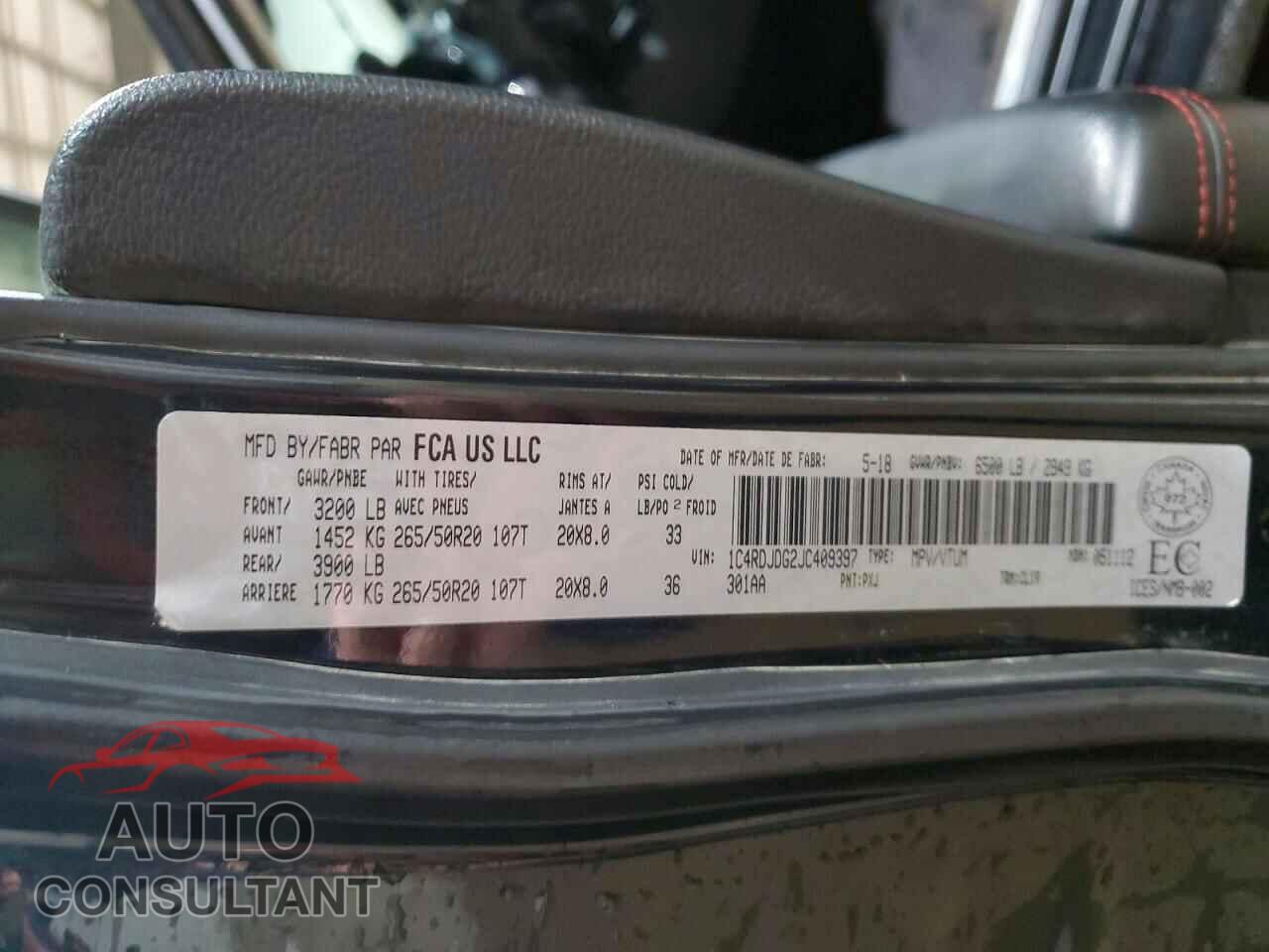 DODGE DURANGO 2018 - 1C4RDJDG2JC409397