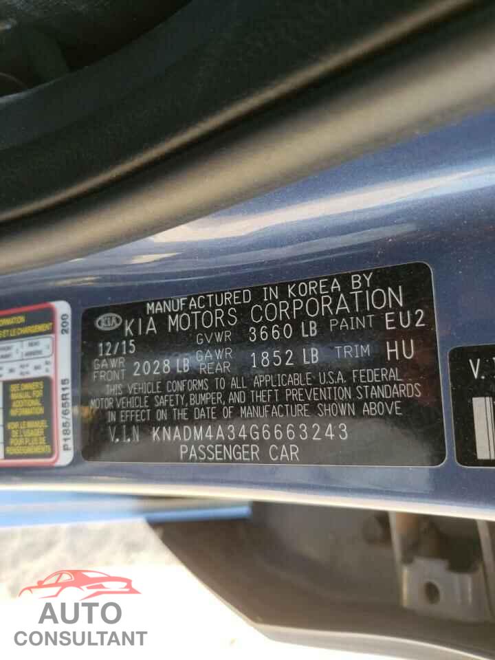 KIA RIO 2016 - KNADM4A34G6663243