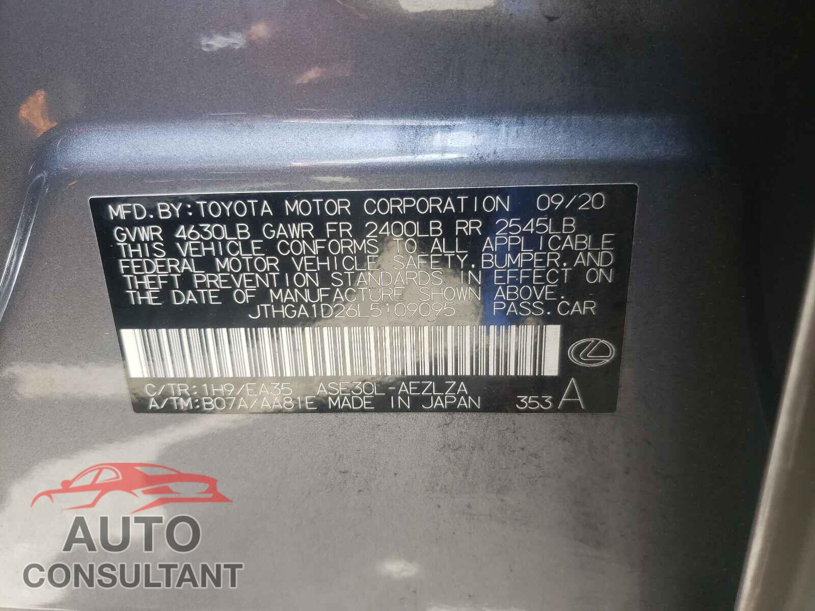 LEXUS IS 2020 - JTHGA1D26L5109095