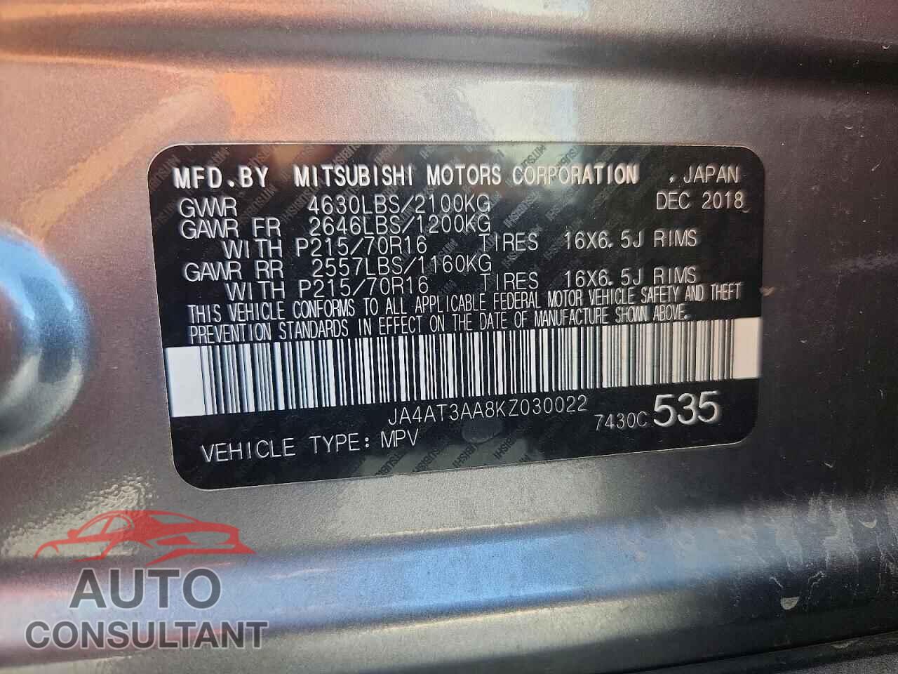 MITSUBISHI ECLIPSE 2019 - JA4AT3AA8KZ030022