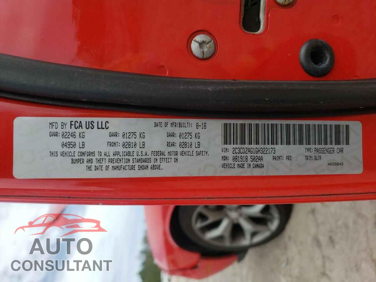 DODGE CHALLENGER 2016 - 2C3CDZAG1GH322173