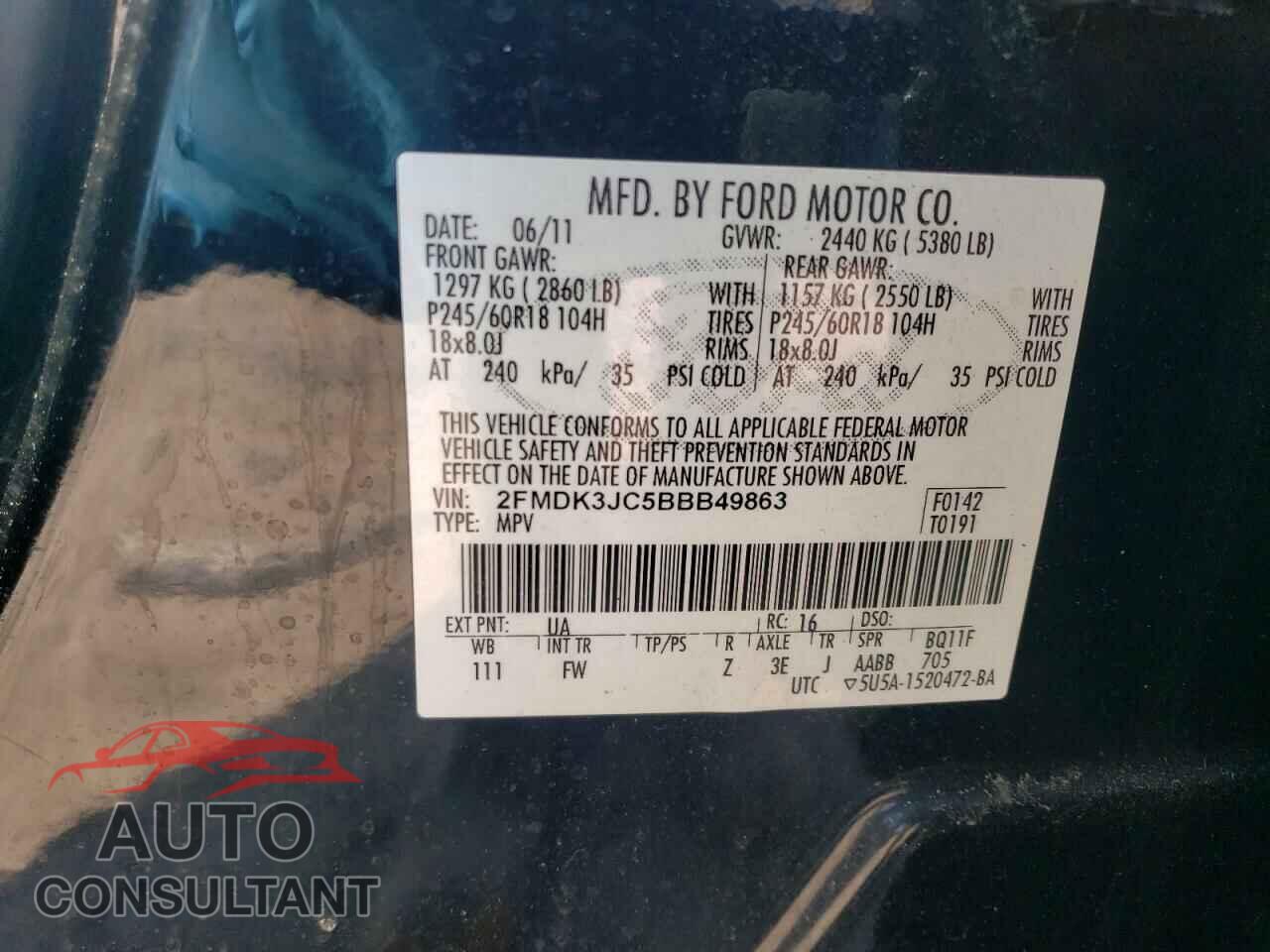 FORD EDGE 2011 - 2FMDK3JC5BBB49863