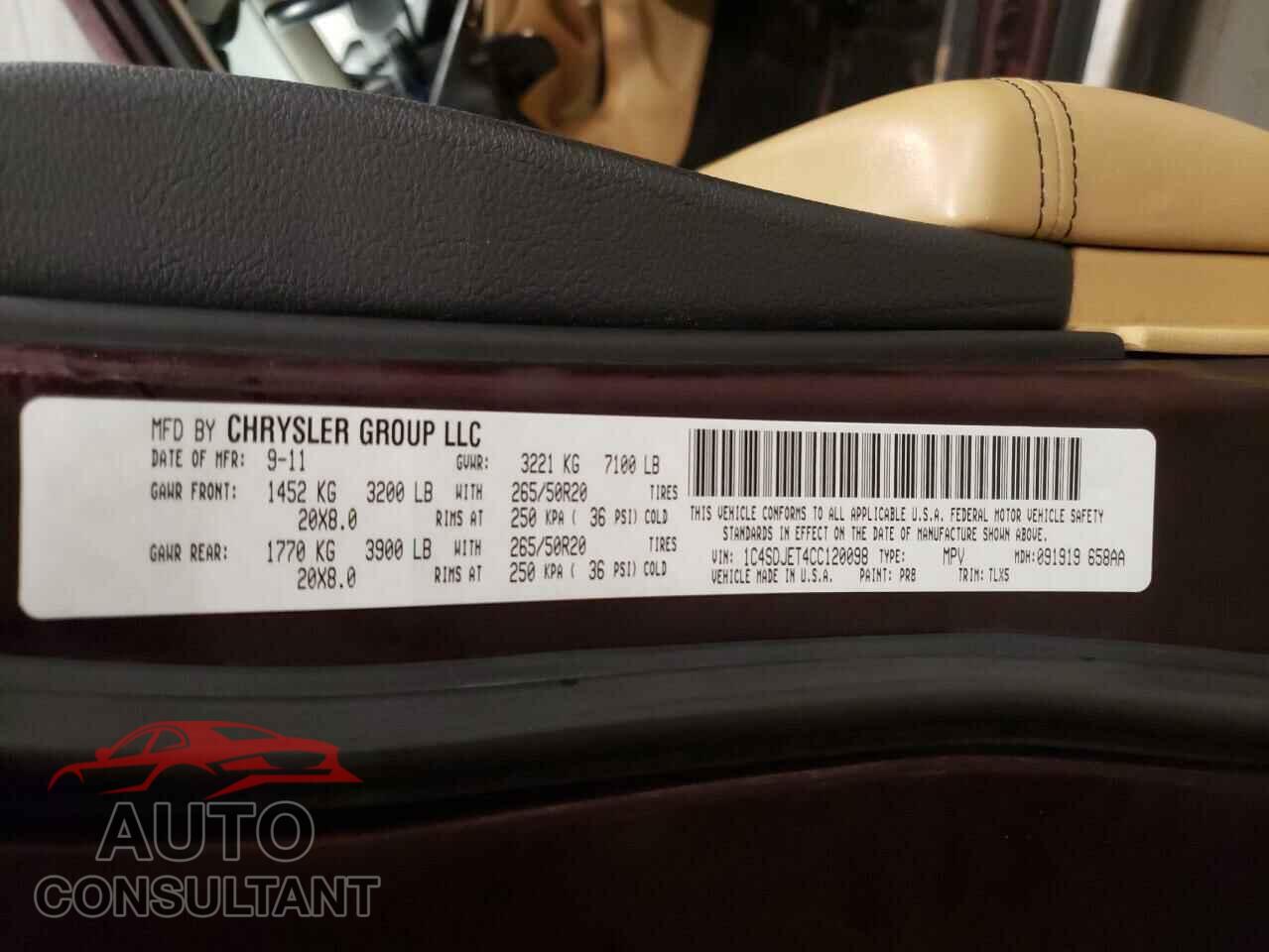 DODGE DURANGO 2012 - 1C4SDJET4CC120098