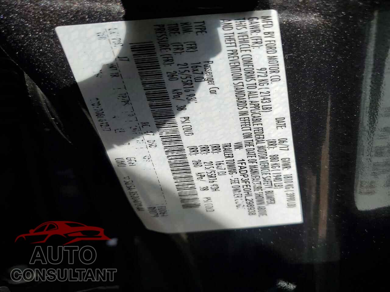 FORD FOCUS 2017 - 1FADP3FE0HL298938